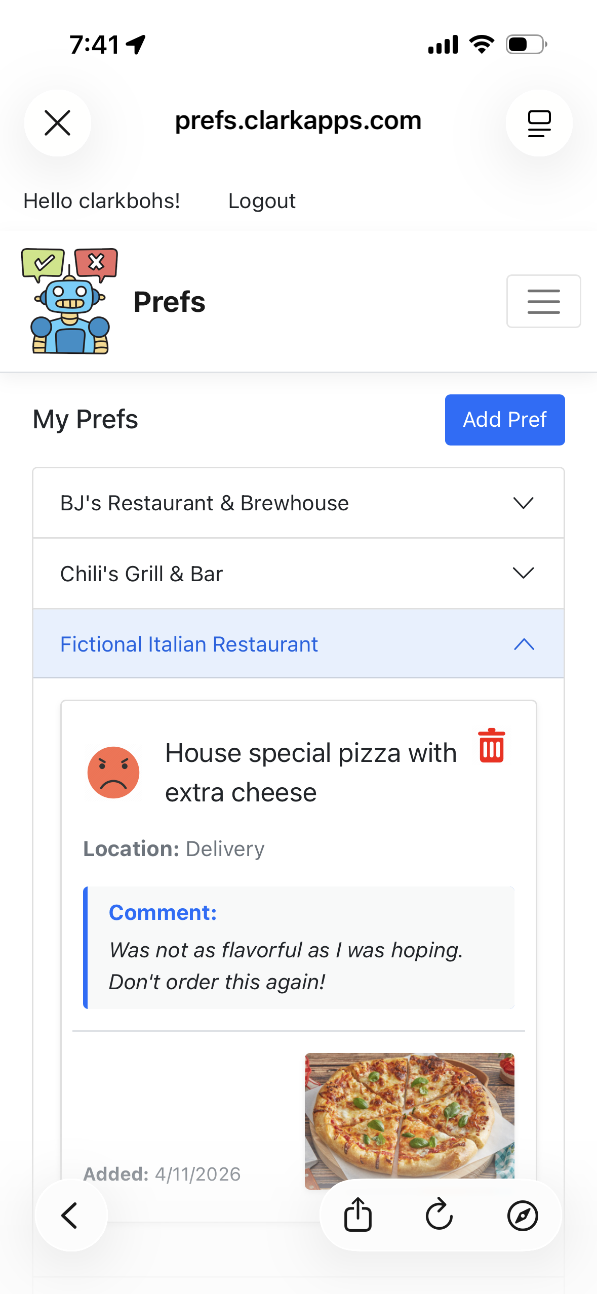 Screenshot of the Prefs application
